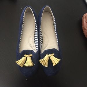 NEVER WORN: Blue suede flats with yellow tassel!